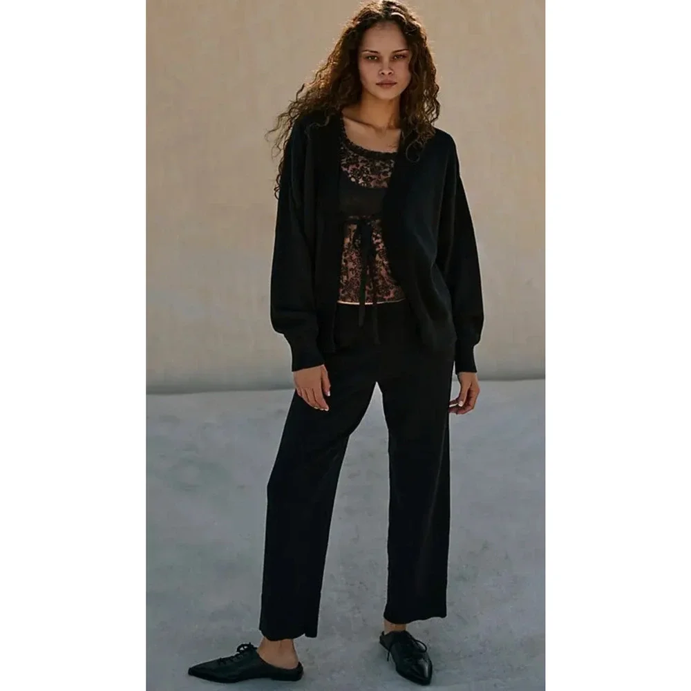 NEW FREE PEOPLE BLACK SOLAR SWEATER PANTS SET SZ XS